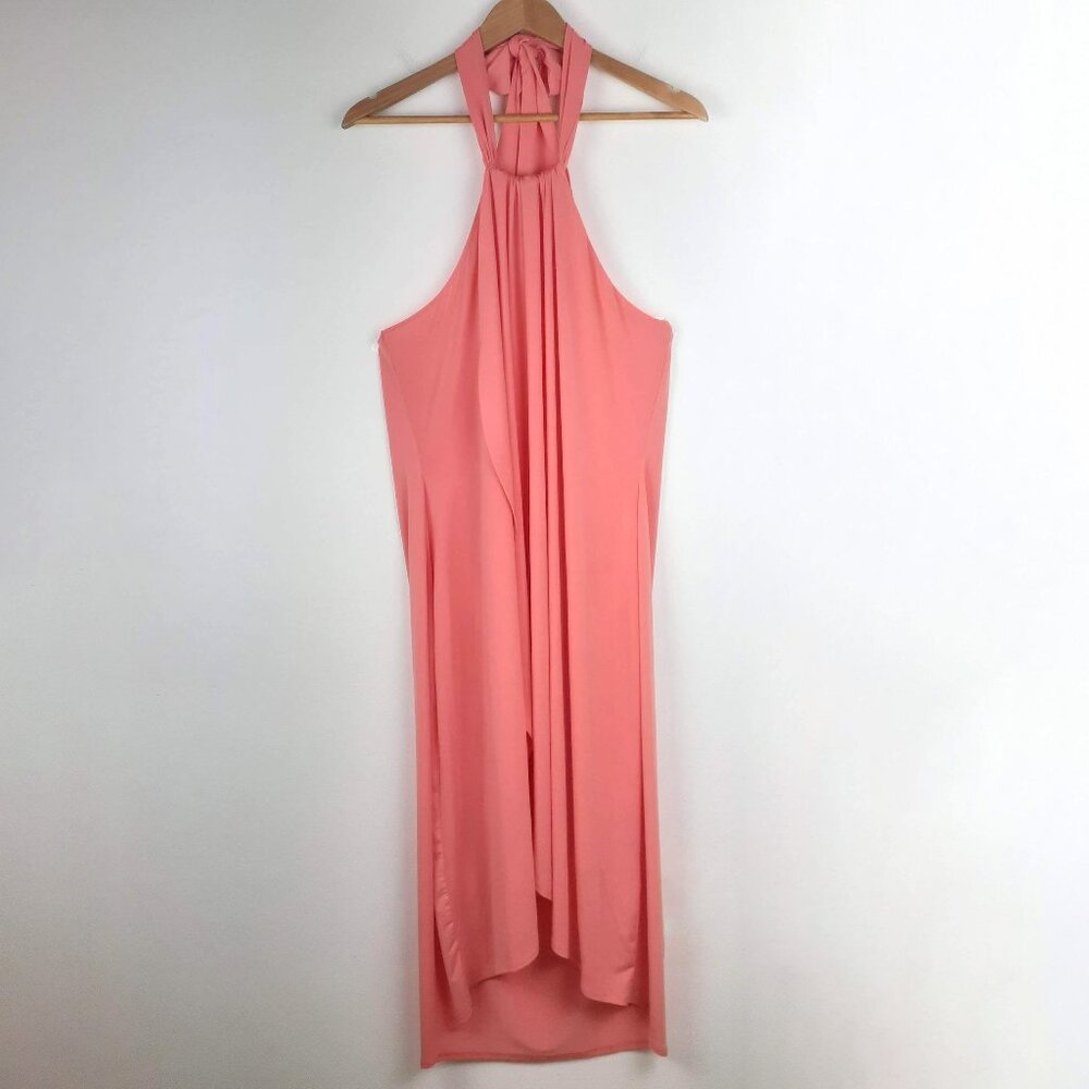 Venus Waterfall Halter Dress, Size 2x. Pink Coral Peach Beachy Coastal Cruise